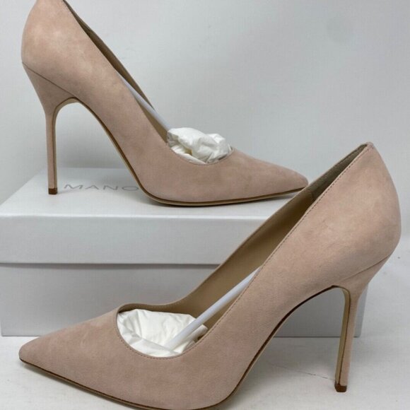 Manolo Blahnik BB 105 Pointy Toe Pump Suede Daim Nude Pumps - Picture 2 of 12